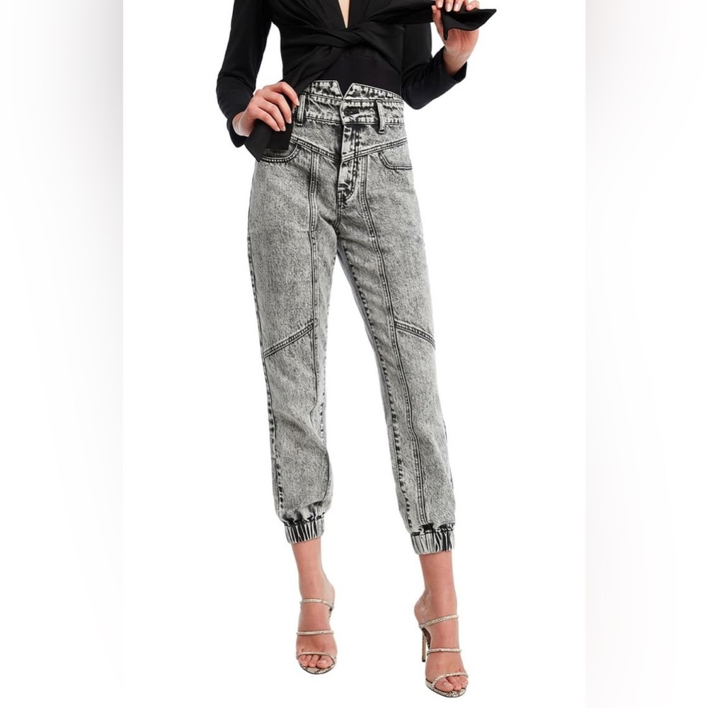 High-Rise Acid Wash Jogger Pants - Gray